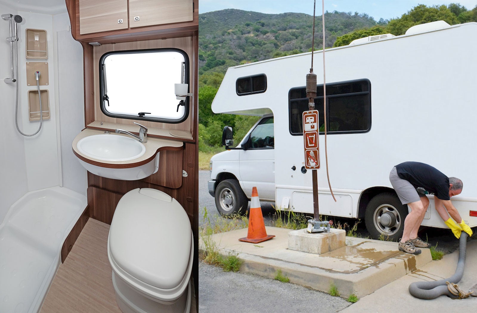 Portable RV/camper toilet and holding tank setup in ENNIS, Texas